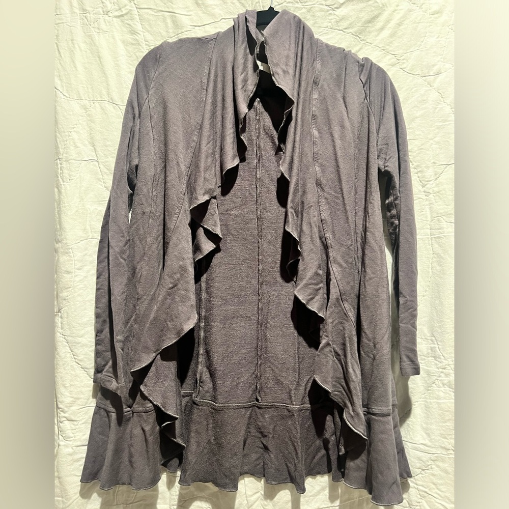Mystree Gray Ruffled Cardigan Sz: Large - Picture 3 of 8